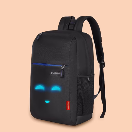 Black Backpack with Glowing Face Design