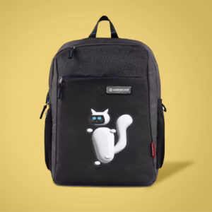 Black Backpack with Robot Cat