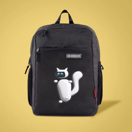Black Backpack with Robot Cat