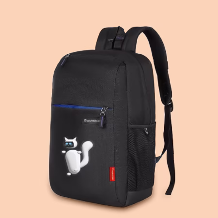 Black Backpack with Robot Cat