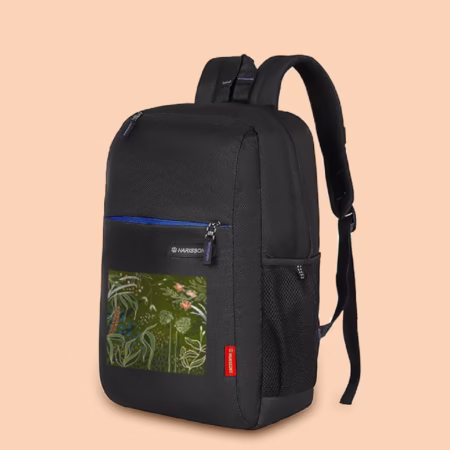 Black Backpack with Green Botanical Art