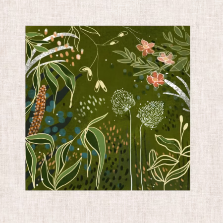 Tote Bag with Green Botanical Art