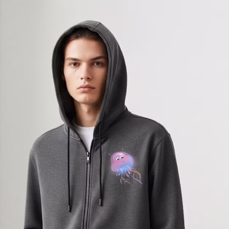 Dark Grey Hoodie - Pink Jellyfish